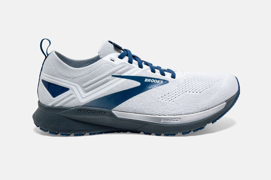 Ricochet 3 Road Brooks Running Shoes NZ Mens - White/Blue - LYQPDJ-451